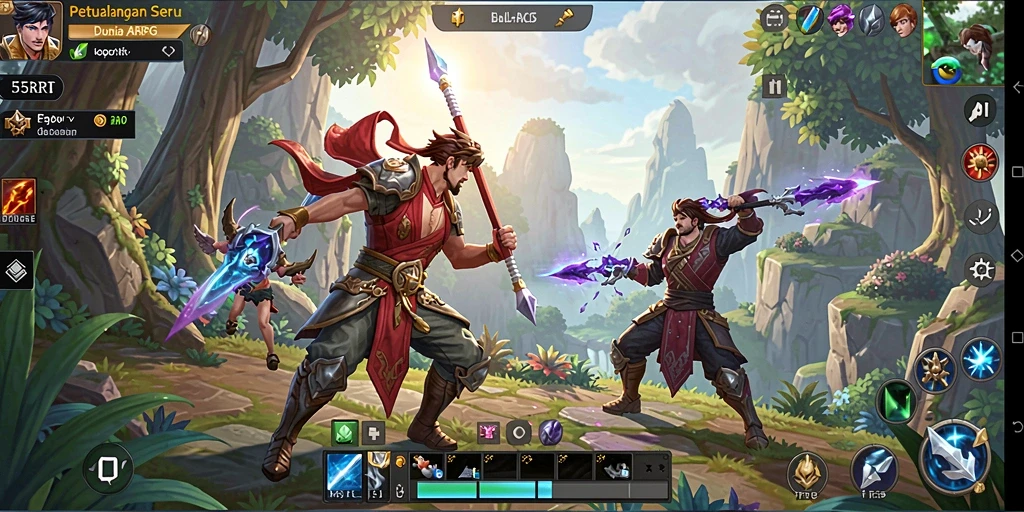 Tampilan gameplay mendebarkan dalam 55RT dengan aksi ARPG yang intens.