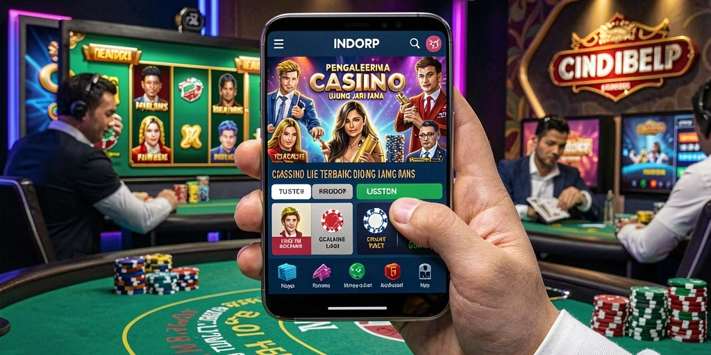 Screenshot gameplay INDORP menunjukkan dealer yang ramah dan suasana kasino yang nyata.