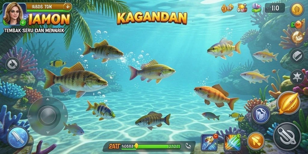 Tangkapan layar gameplay seru KAGANDAN dengan aksi menembak ikan.