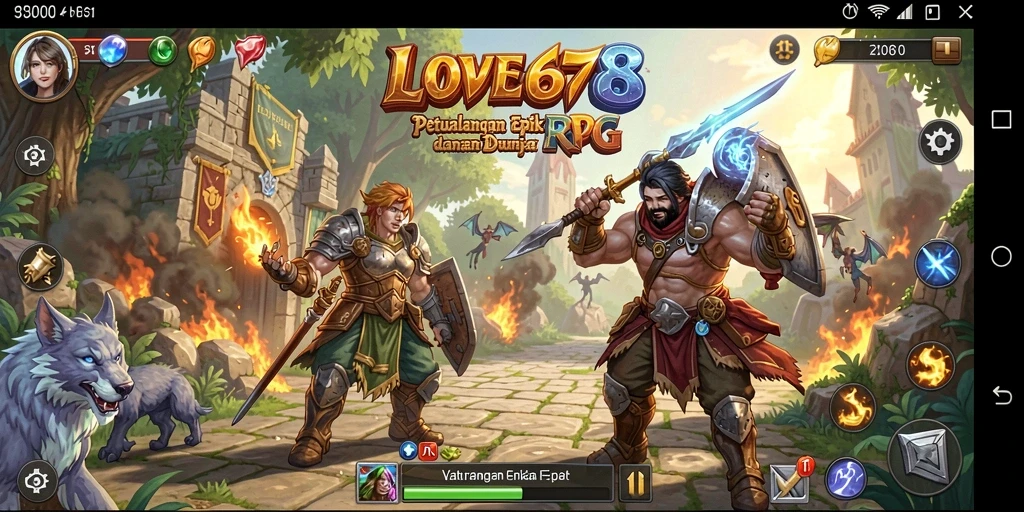 Tampilan gameplay epik RPG dengan berbagai karakter dan pertarungan menarik.