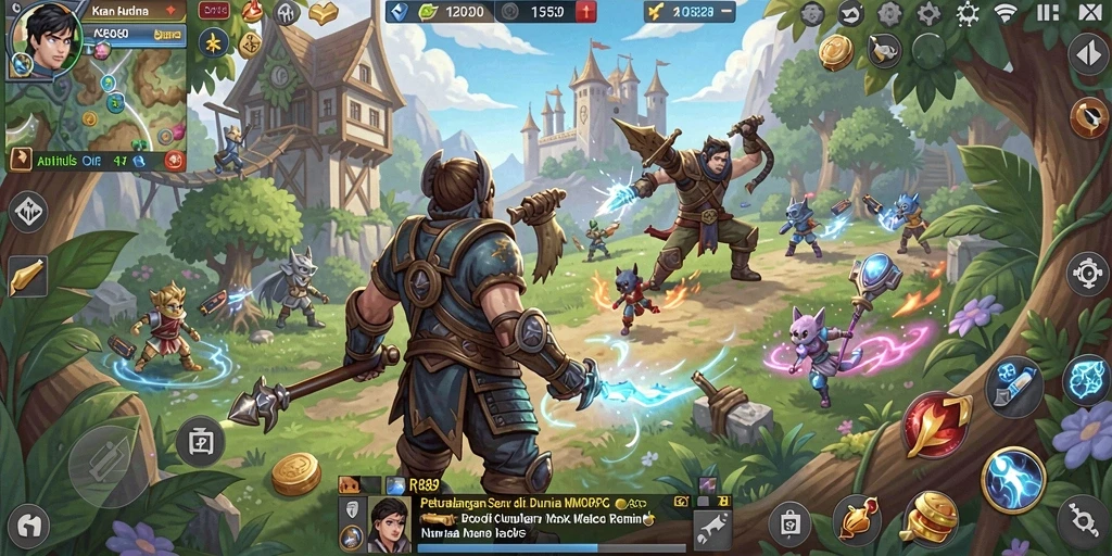 Screenshot gameplay RR89 yang menunjukkan pertarungan seru di dunia MMORPG.
